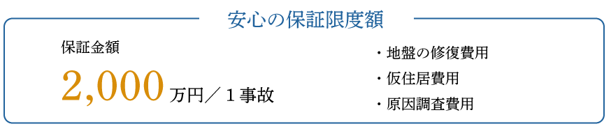 安心の保証限度額　保証金額2,000万円／1事故　地盤の修理費用　仮住居費用　原因調査費用