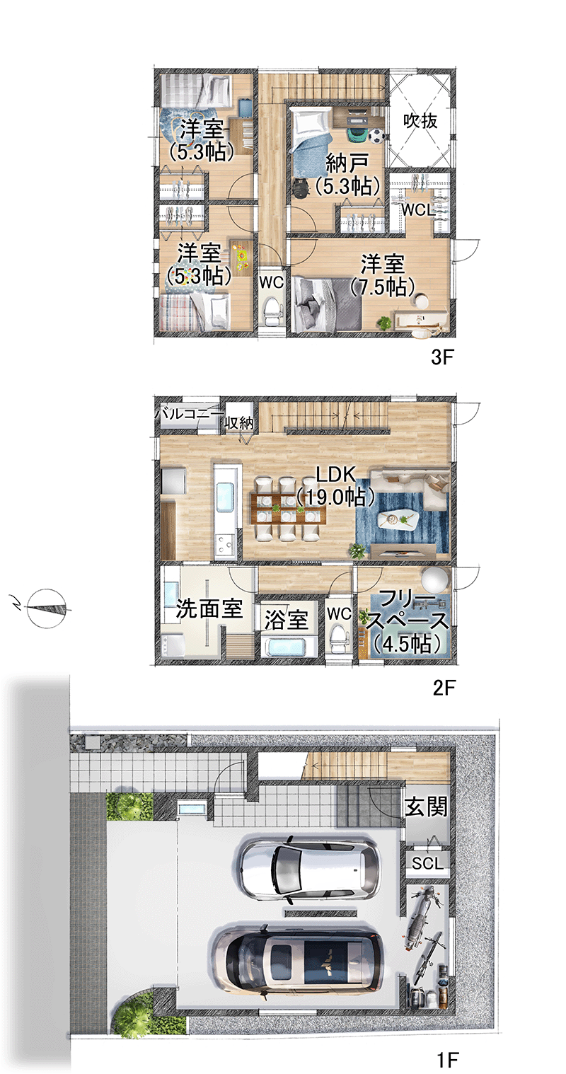 新築一戸建て分譲ガレージハウス「フォリア瑞穂区豆田町」C棟間取り