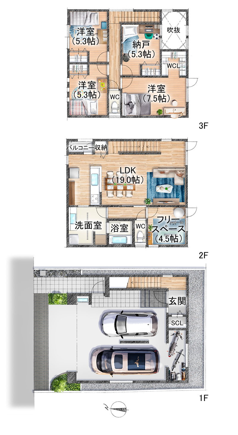 新築一戸建て分譲ガレージハウス「フォリア瑞穂区豆田町」C棟間取り